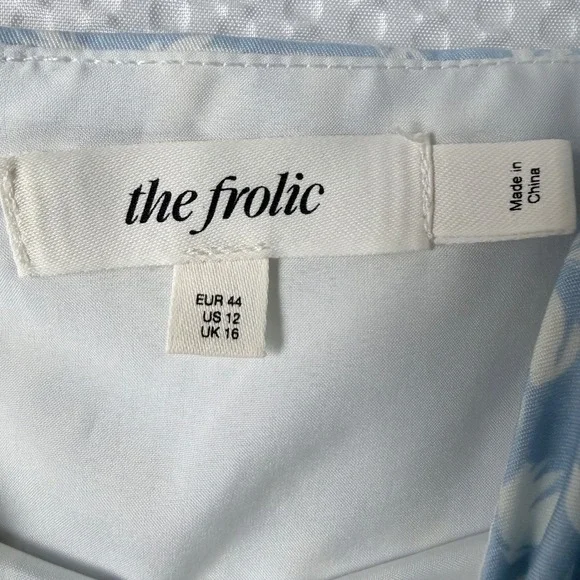 The Frolic Mini Wrap Dress Woven Women's 12 Blue Floral Puff Sleeve Boho Chic - Picture 7 of 9